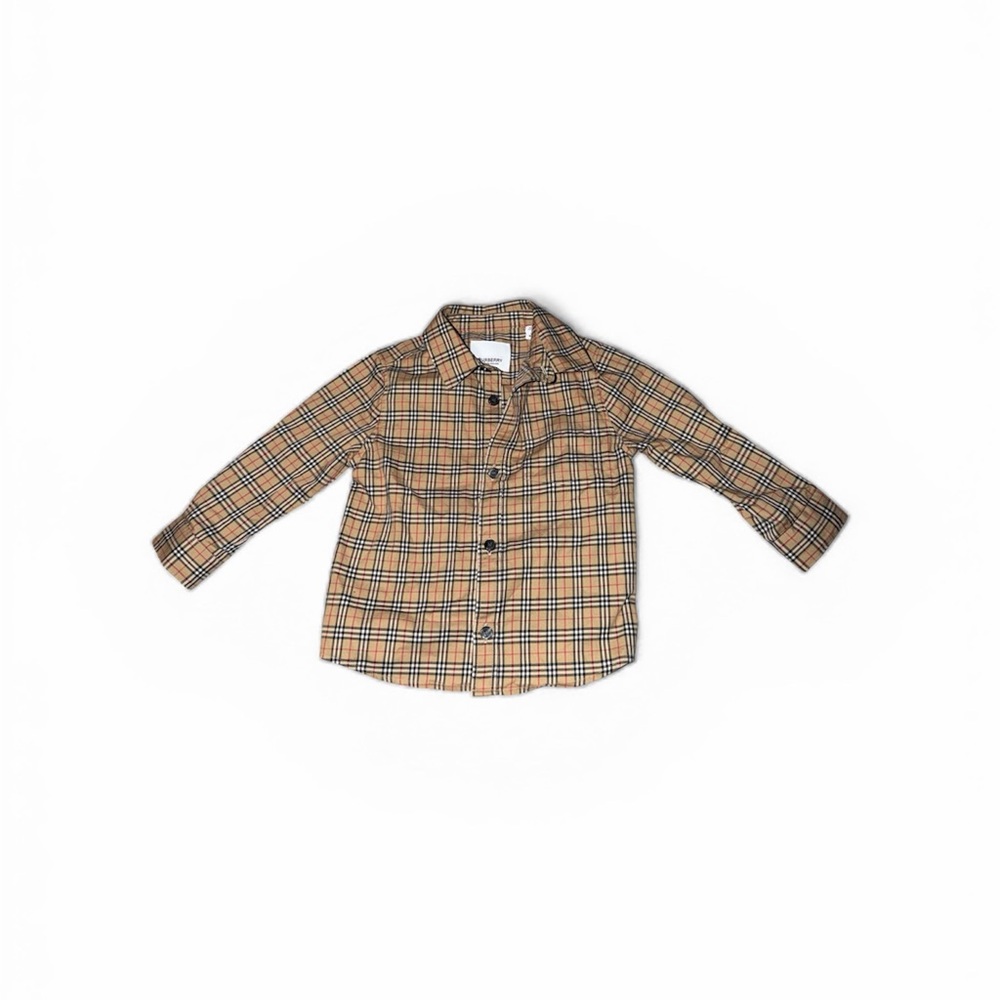 Burberry Kids Checkered Button Down Shirt - Tan and Black